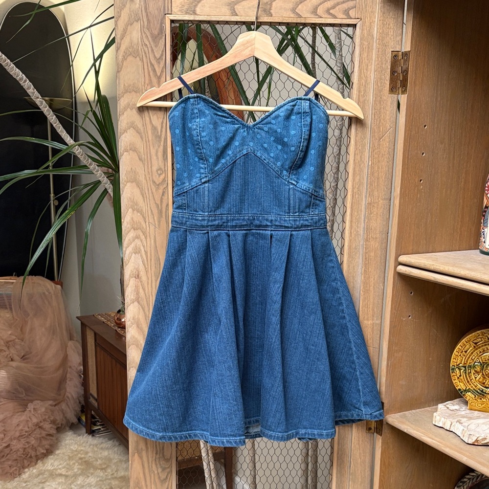 Guess Denim Strapless Pleated Mini Dress